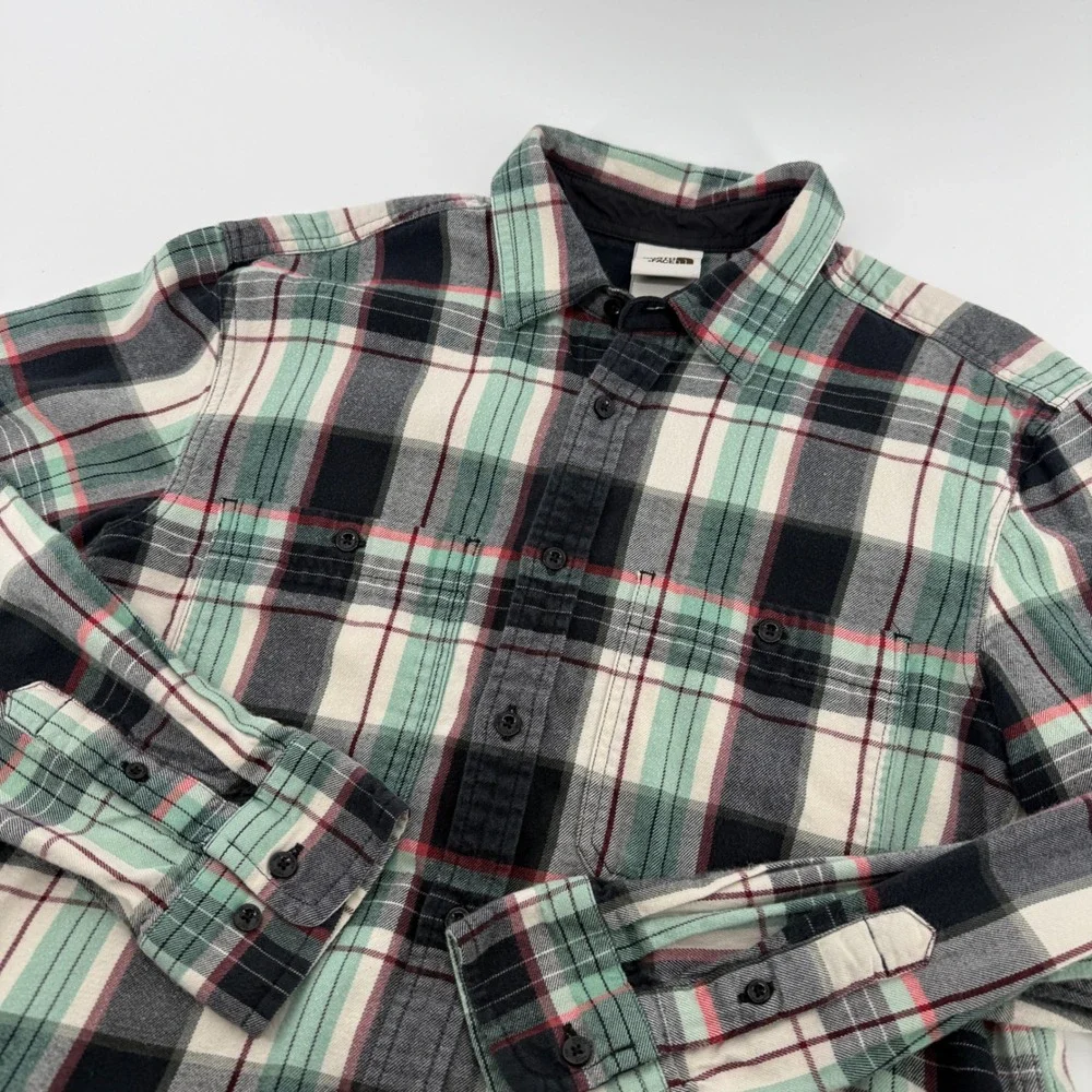 The North Face Mens Plaid Flannel Shirt Mint Green Black Long Sleeve Medium